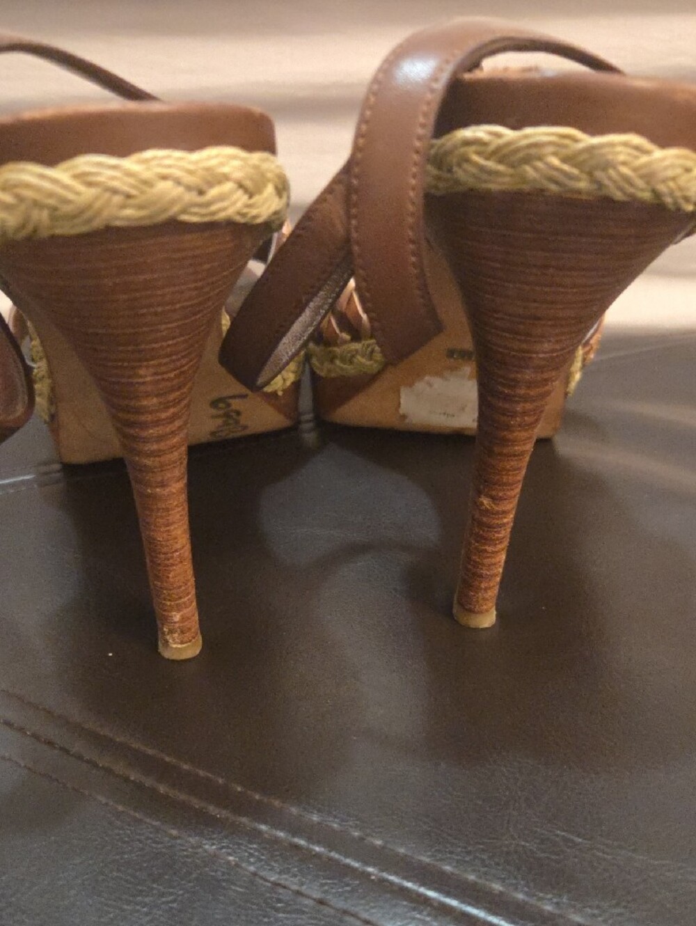 Cole Haan Vanessa Nike Air Brown Woven Leather Platform Heels Ankle Strap Sz 10 - Picture 3 of 13